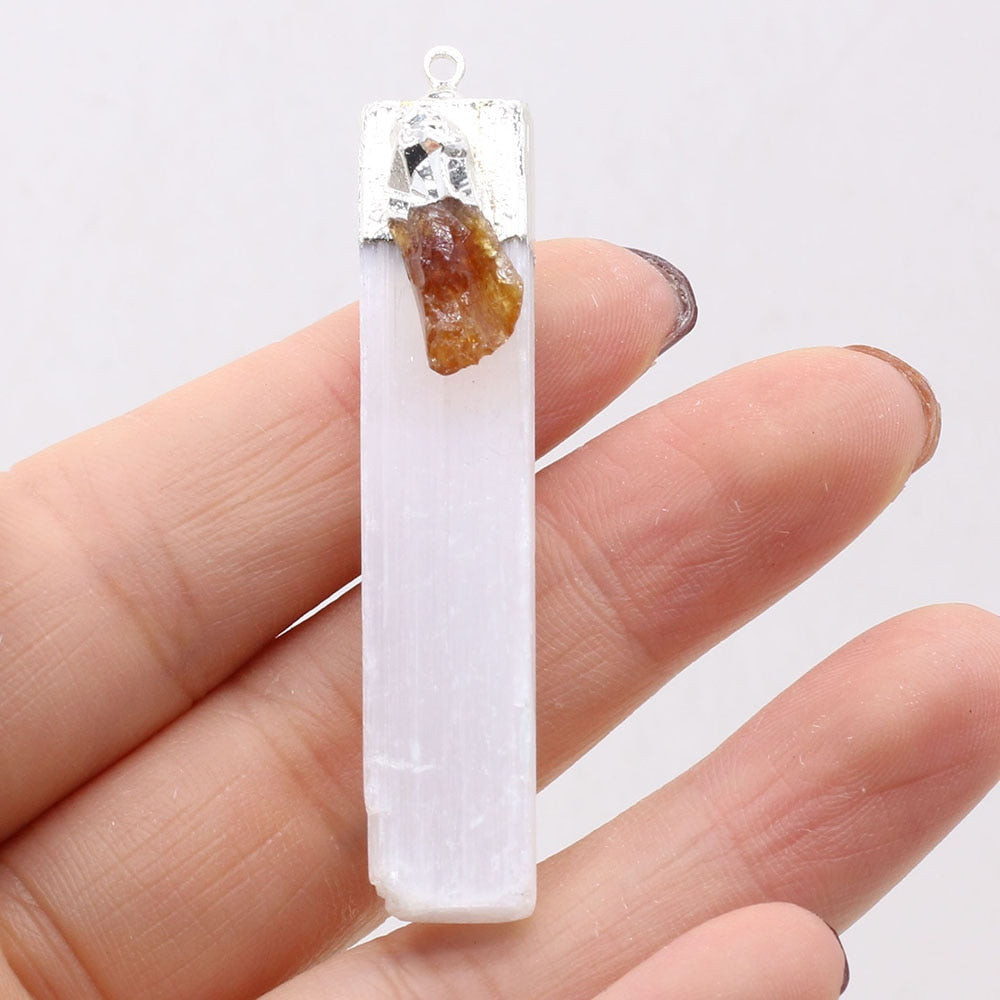 DIY Selenite Necklace Pendant w/ Gemstone