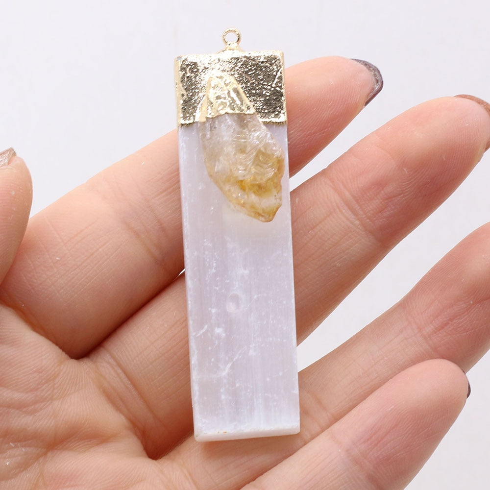 DIY Selenite Necklace Pendant w/ Gemstone
