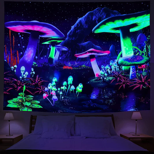 Mushroom Mountain UV Fluorescent Tapestry