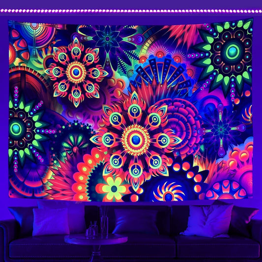 Psychedelic Garden UV Fluorescent Tapestry